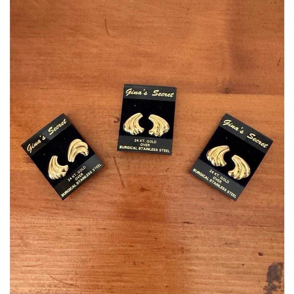 Gina’s Secret 24KT Gold Over Stainless Earrings Set Chunky Vintage Style